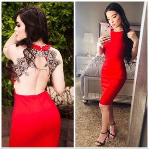 Backless red dress